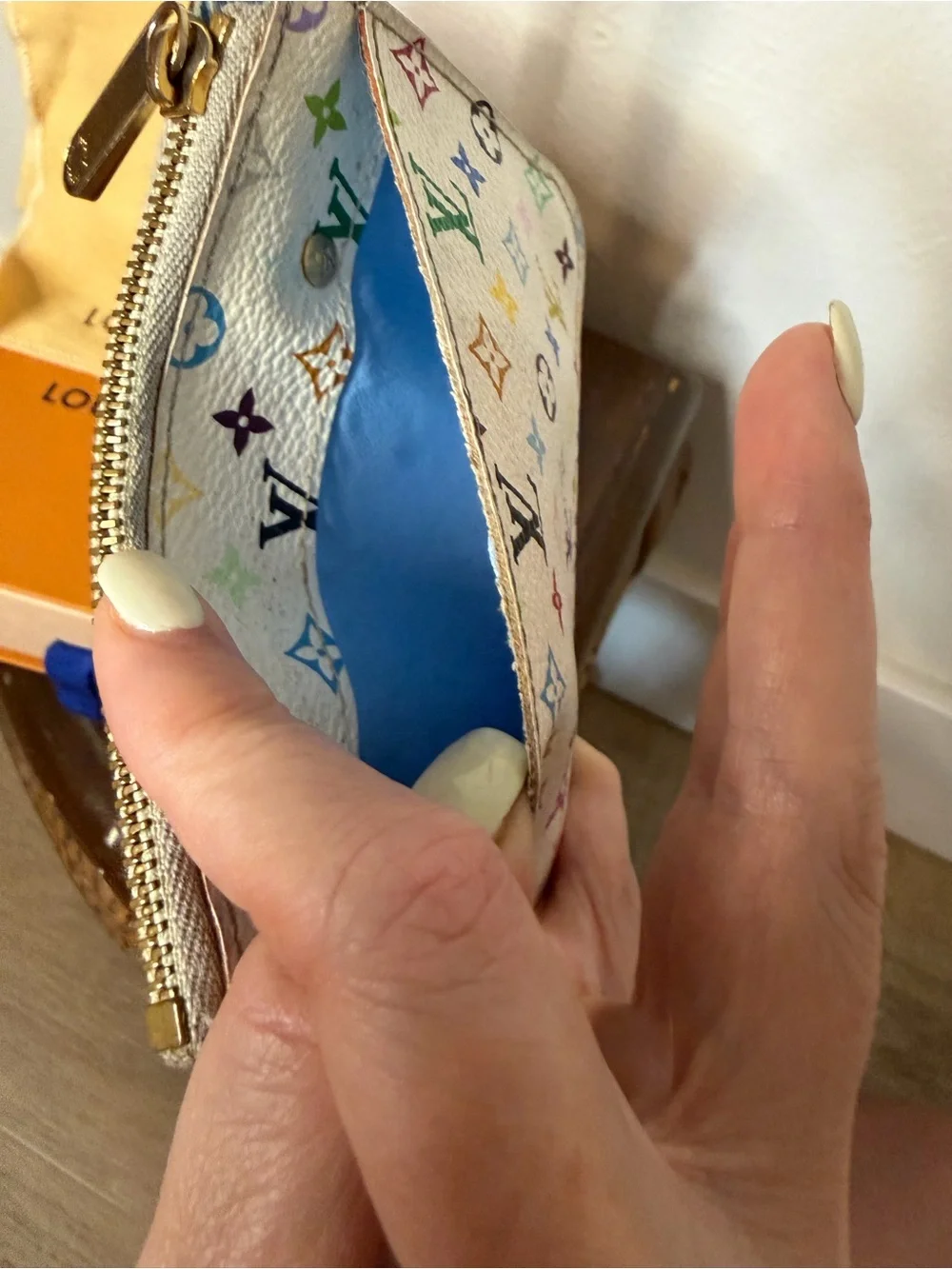 LV Takashi Murakami White Multicolore Key Pouch Coin Purse Vintage